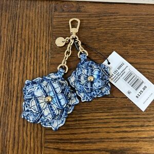 NWT $125 BRAHMIN FLOWER DUO COASTAL BLUE Leather Charm Key Fob